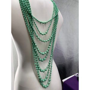 Mint 8 Strand Graduating Beaded Necklace Cowgirl Chic Glows under UV Lights